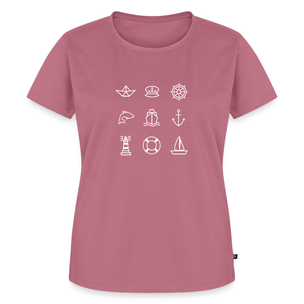 Damen Premium Bio T-Shirt - Nautik Doodles (weiss) - Mauve