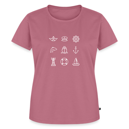 Damen Premium Bio T-Shirt - Nautik Doodles (weiss) - Mauve