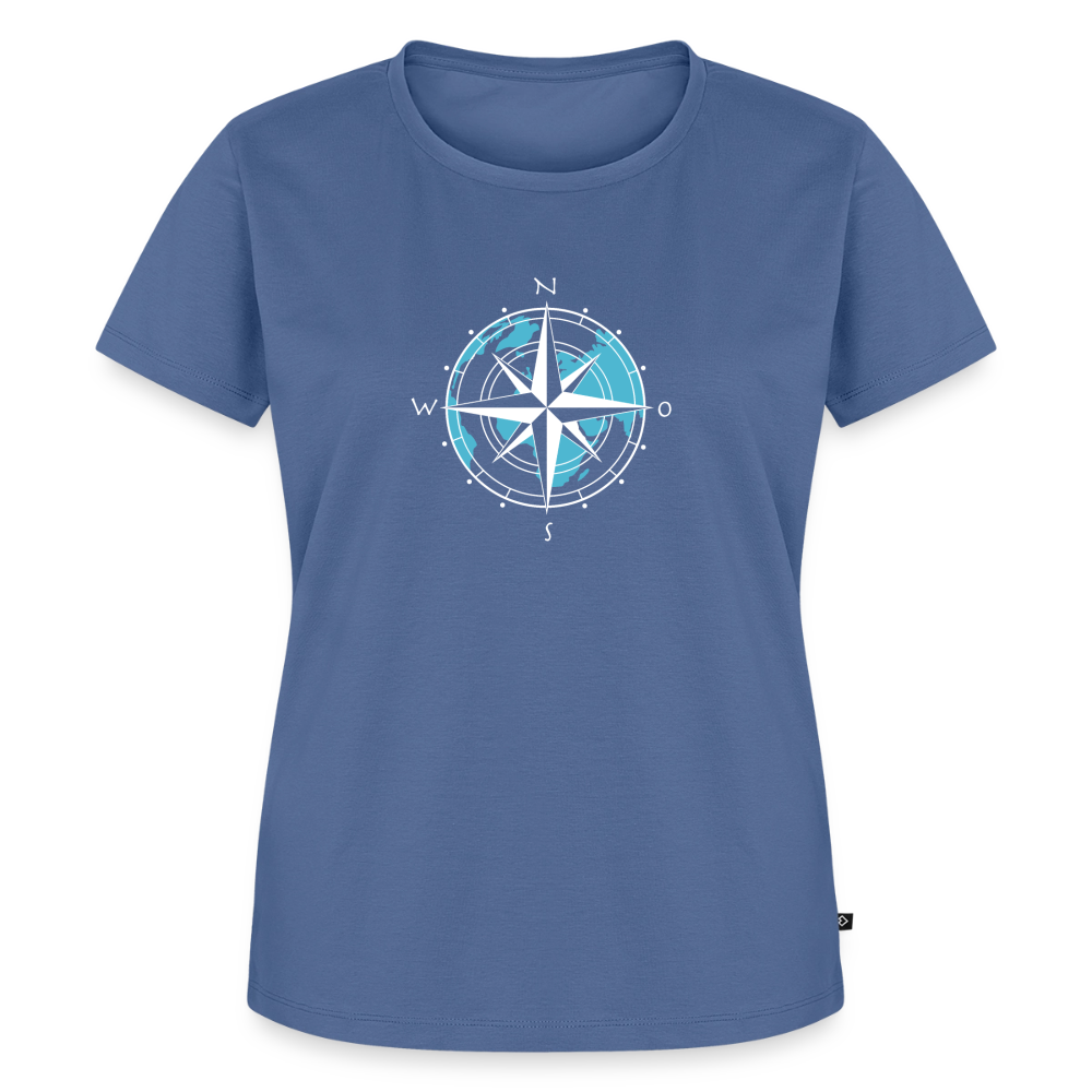 Damen Premium Bio T-Shirt - Kompass (weiss) - Taubenblau