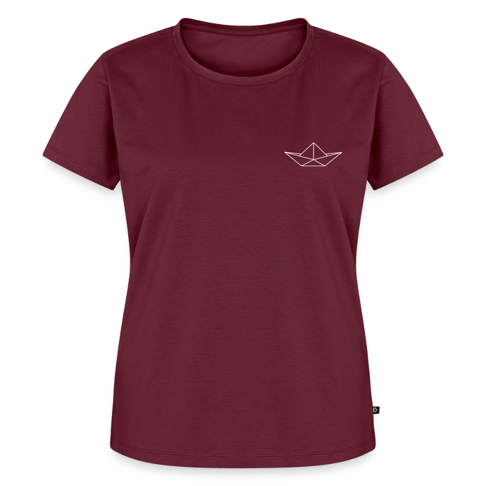 Damen Premium Bio T-Shirt - Origami Boot (weiss) - Burgunderrot