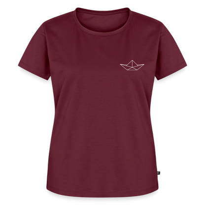 Damen Premium Bio T-Shirt - Origami Boot (weiss) - Burgunderrot