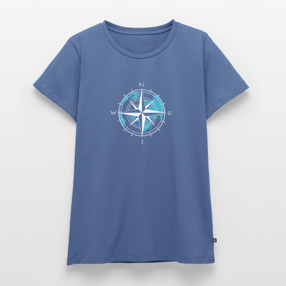 Damen Premium Bio T-Shirt - Kompass (weiss) - Taubenblau
