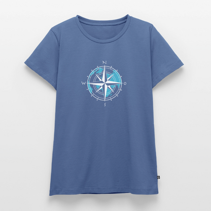 Damen Premium Bio T-Shirt - Kompass (weiss) - Taubenblau