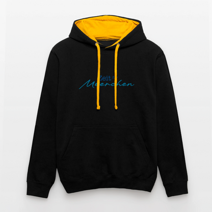 Unisex Kontrast-Hoodie - Zeit für Meerchen - Schwarz/Gold