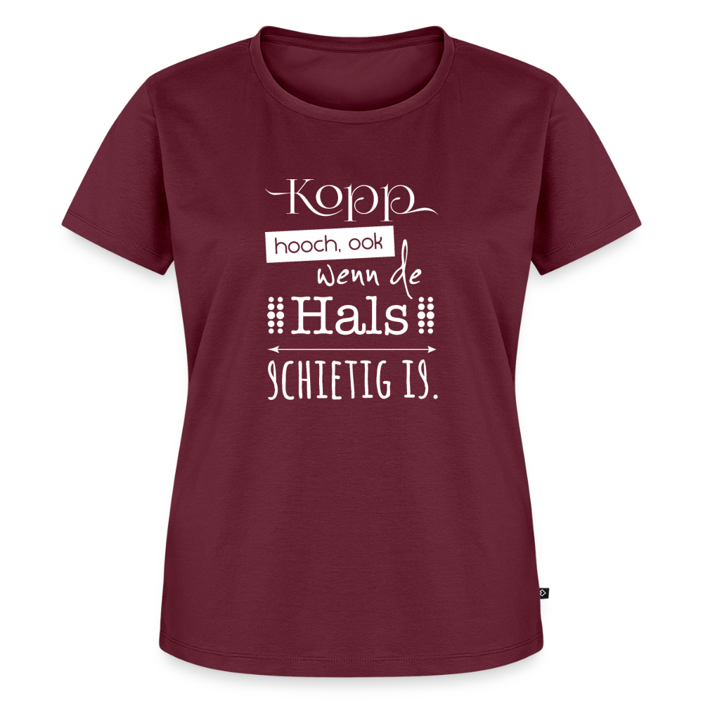 Damen Premium Bio T-Shirt - Kopp hooch (weiss) - Burgunderrot
