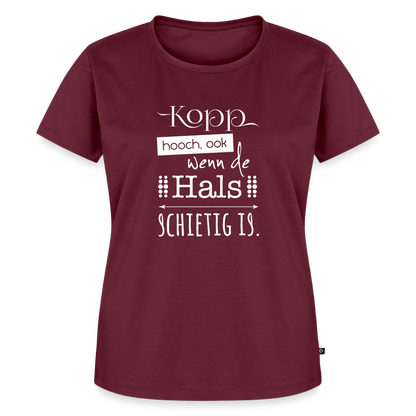 Damen Premium Bio T-Shirt - Kopp hooch (weiss) - Burgunderrot