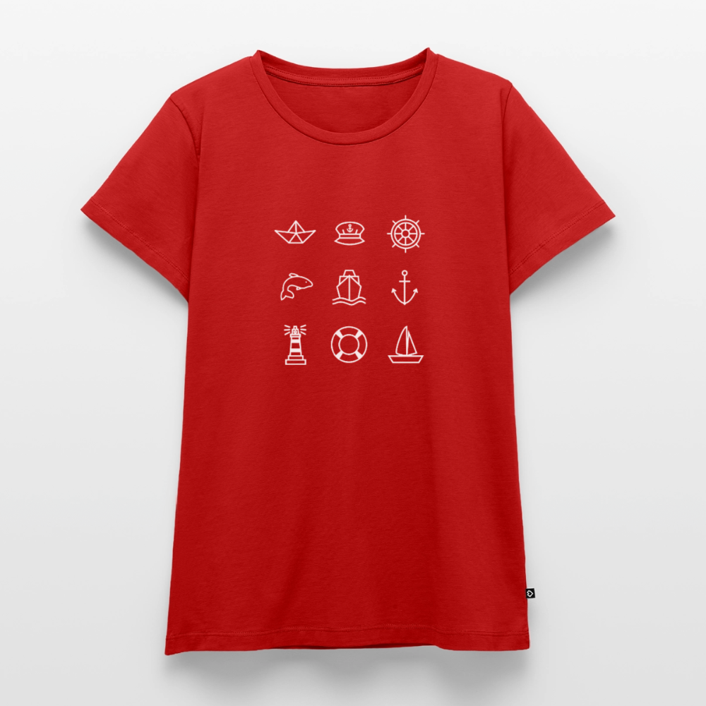 Damen Premium Bio T-Shirt - Nautik Doodles (weiss) - Rot