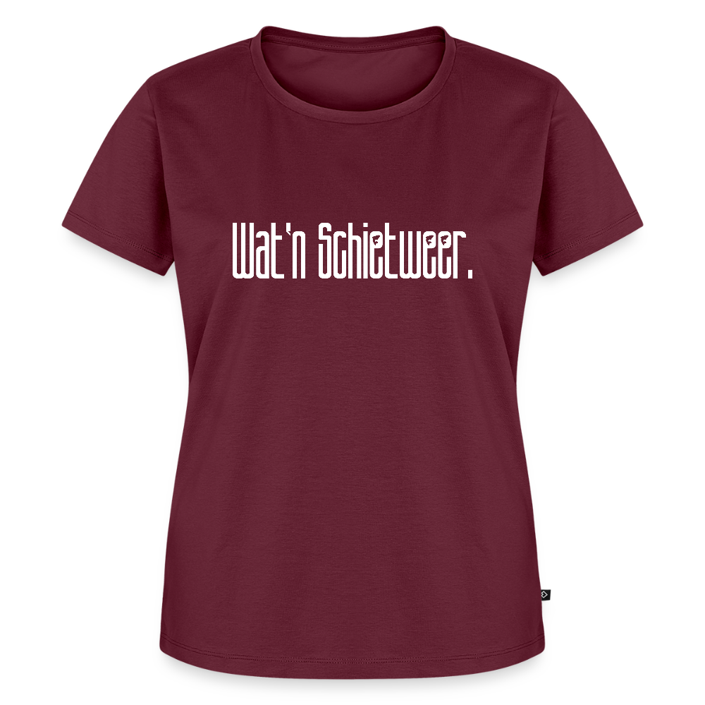 Damen Premium Bio T-Shirt - wat'n Schietweer (weiss) - Burgunderrot