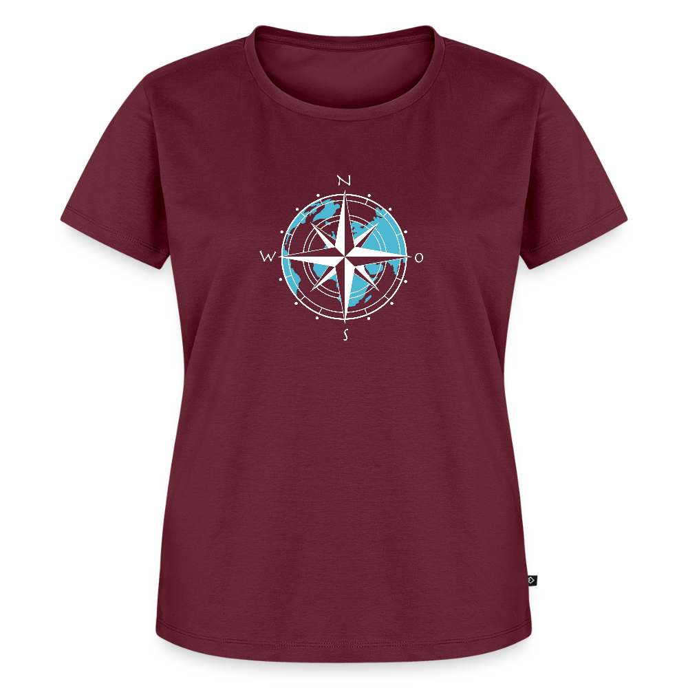 Damen Premium Bio T-Shirt - Kompass (weiss) - Burgunderrot