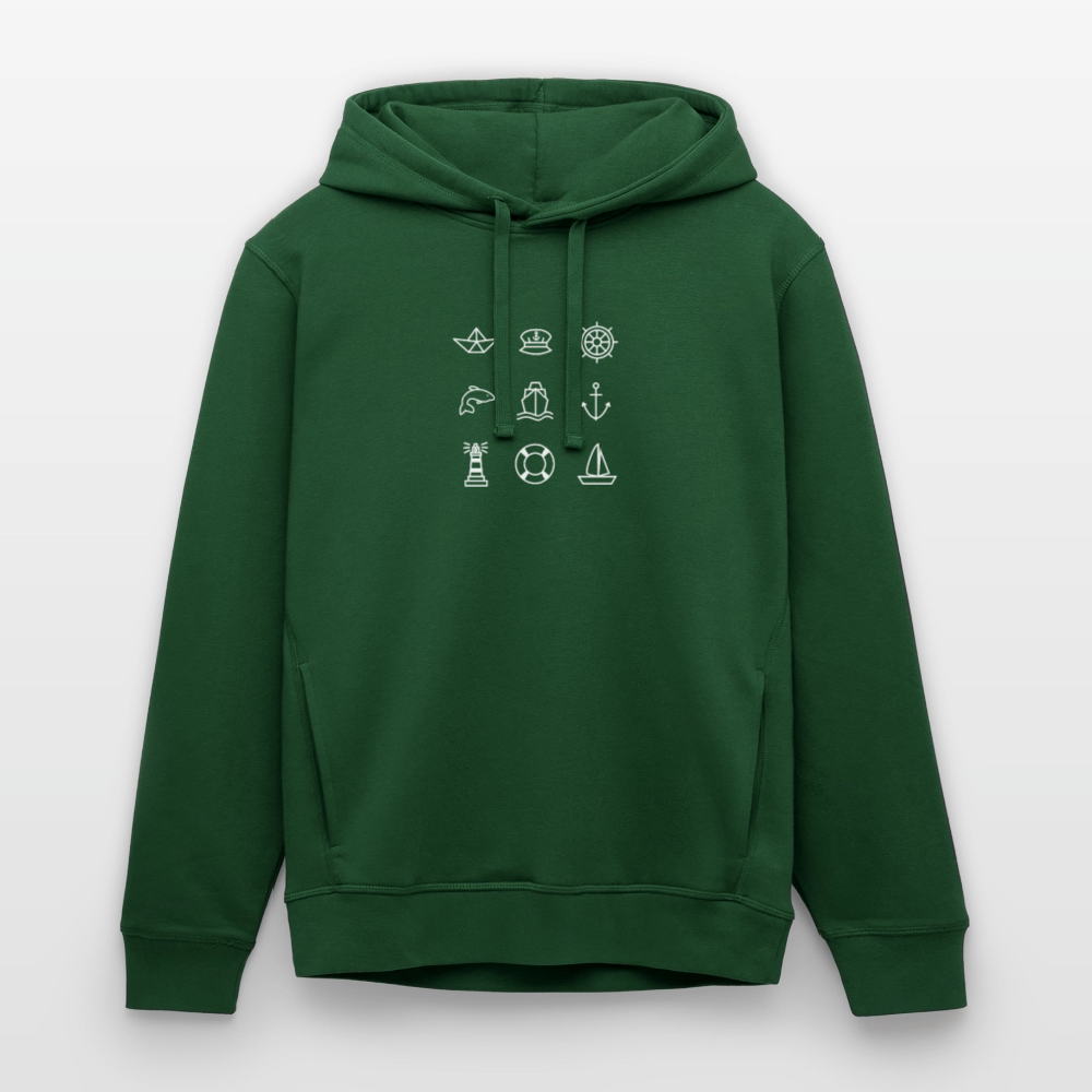 Unisex Bio-Hoodie - Nautik Doodles (weiss) - Flaschengrün