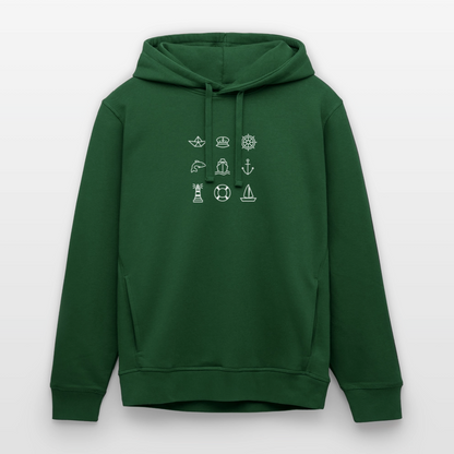 Unisex Bio-Hoodie - Nautik Doodles (weiss) - Flaschengrün