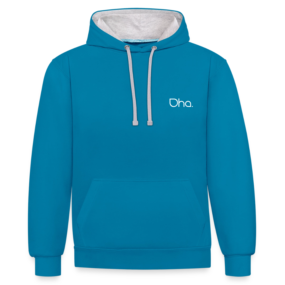 Oha (weiß) - Unisex Kontrast-Hoodie - Pfauenblau/Grau meliert