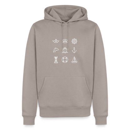 Herren Premium Hoodie - Nautik Doodles (weiss) - Taupe