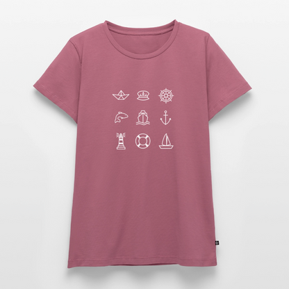 Damen Premium Bio T-Shirt - Nautik Doodles (weiss) - Mauve
