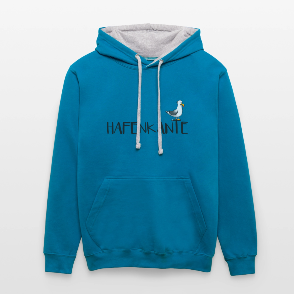 Hafenkante - Unisex Kontrast-Hoodie - Pfauenblau/Grau meliert