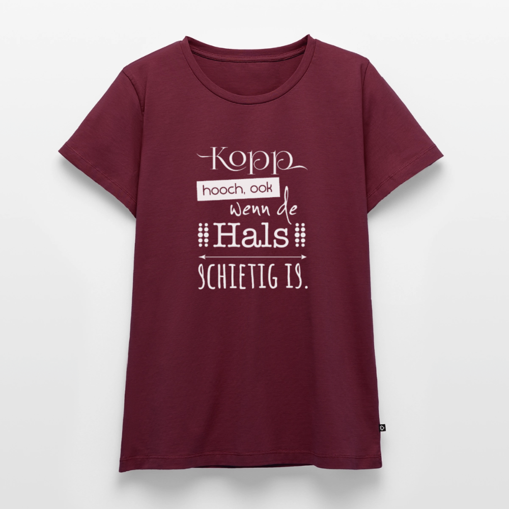 Damen Premium Bio T-Shirt - Kopp hooch (weiss) - Burgunderrot