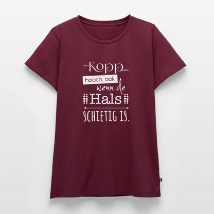 Damen Premium Bio T-Shirt - Kopp hooch (weiss) - Burgunderrot