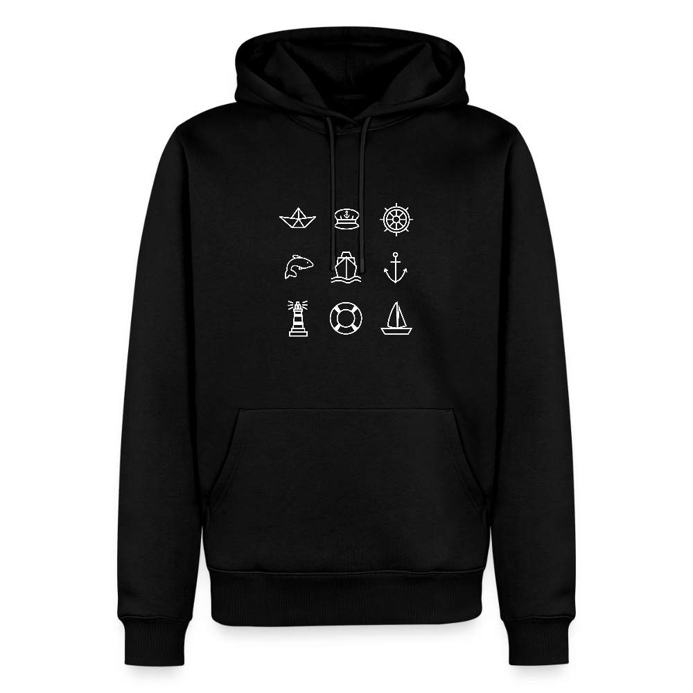 Herren Premium Hoodie - Nautik Doodles (weiss) - Schwarz