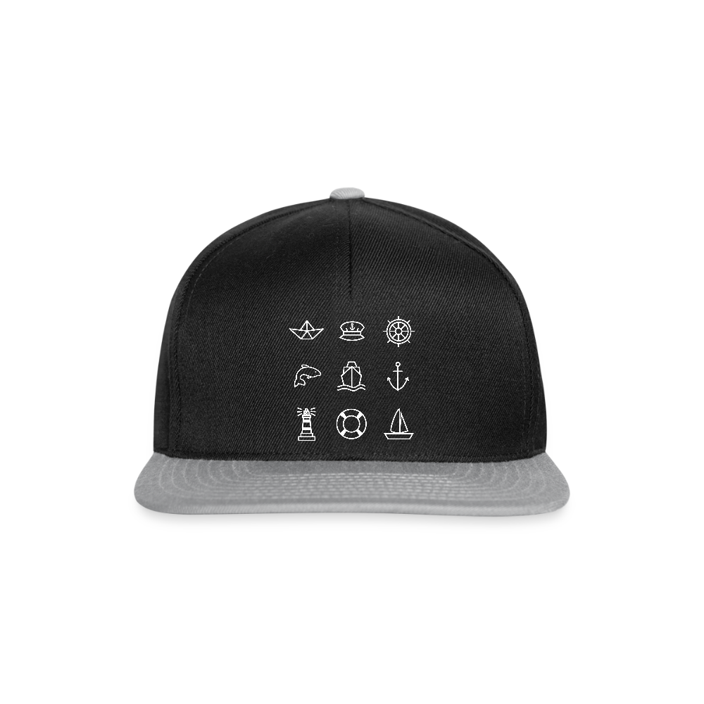 Snapback Cap - Nautik Doodles (weiss) - Schwarz/Grau