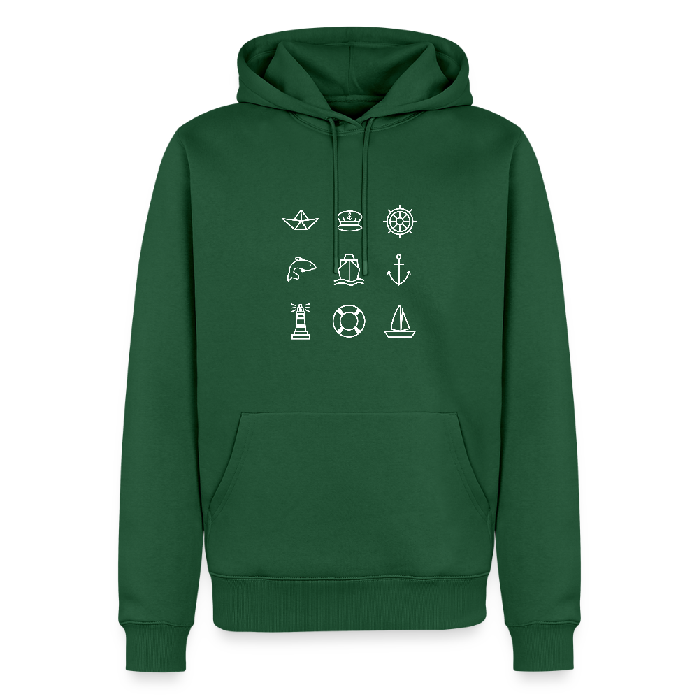 Herren Premium Hoodie - Nautik Doodles (weiss) - Flaschengrün