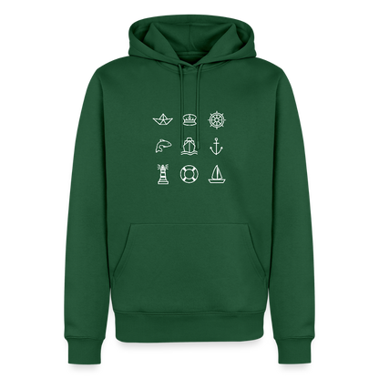Herren Premium Hoodie - Nautik Doodles (weiss) - Flaschengrün