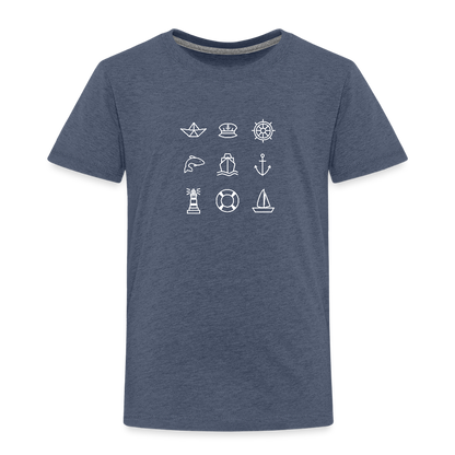 Kinder Premium T-Shirt - Nautik Doodles (weiss) - Blau meliert