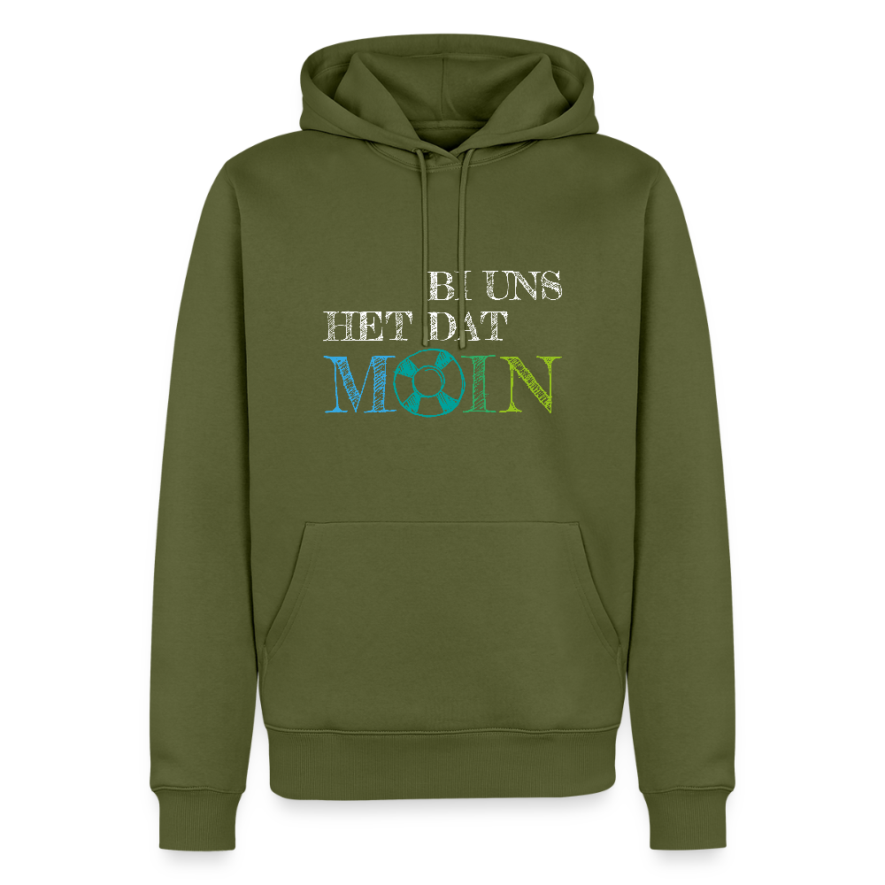 Herren Premium Hoodie- Bi uns het dat Moin (weiss) - Khaki