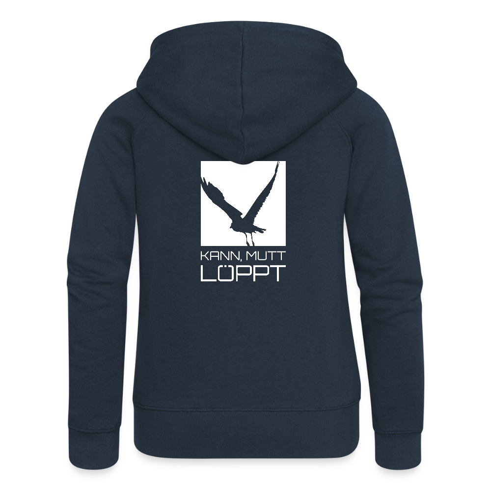 Frauen Premium Kapuzenjacke - kann, mutt, löppt - Navy