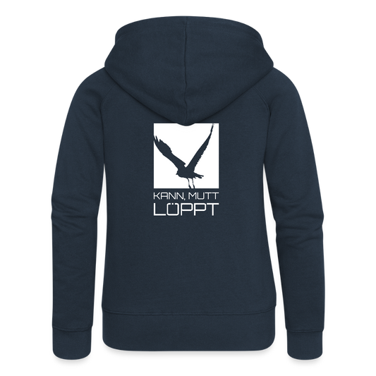 Frauen Premium Kapuzenjacke - kann, mutt, löppt - Navy