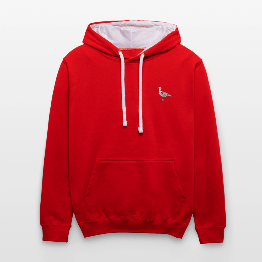 Möwe - Unisex Kontrast-Hoodie - Rot/Weiß