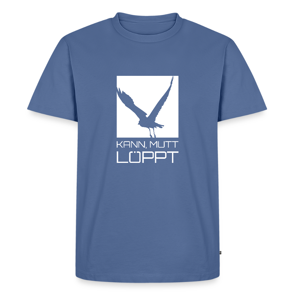 Herren Premium Bio T-Shirt - kann, mutt, löppt (weiss) - Taubenblau