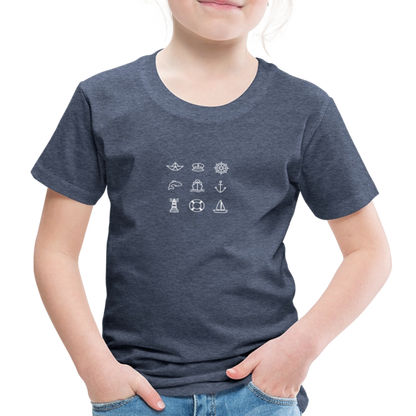 Kinder Premium T-Shirt - Nautik Doodles (weiss) - Blau meliert