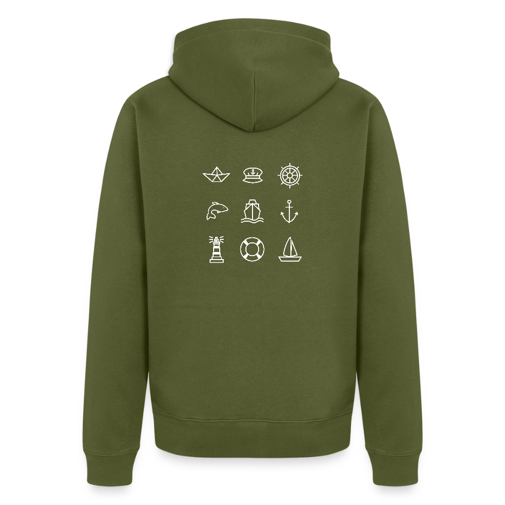 Herren Premium Kapuzenjacke - Nautik Doodles (weiss) - Khaki