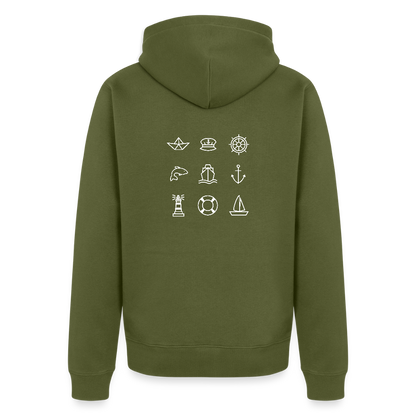 Herren Premium Kapuzenjacke - Nautik Doodles (weiss) - Khaki