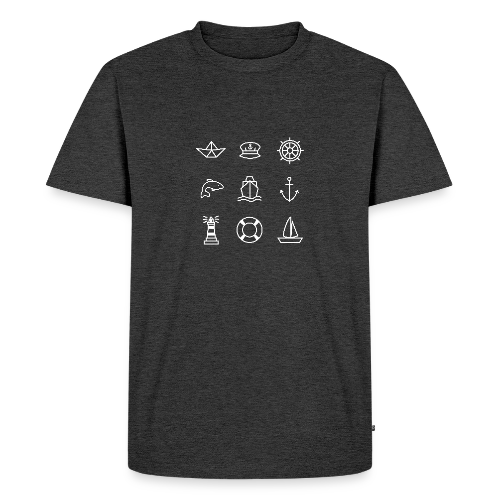 Herren Premium Bio T-Shirt - Nautik Doodles (weiss) - Anthrazit meliert