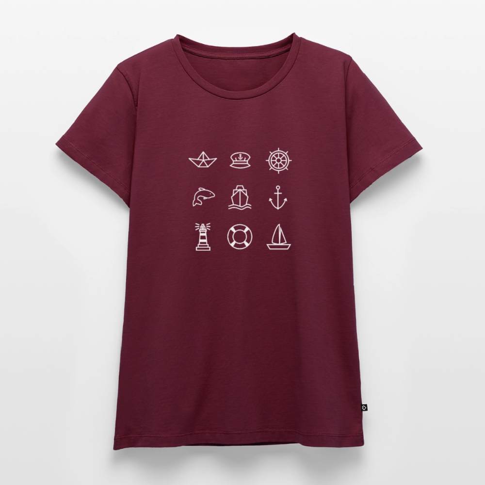 Damen Premium Bio T-Shirt - Nautik Doodles (weiss) - Burgunderrot