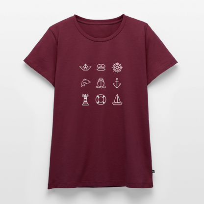 Damen Premium Bio T-Shirt - Nautik Doodles (weiss) - Burgunderrot