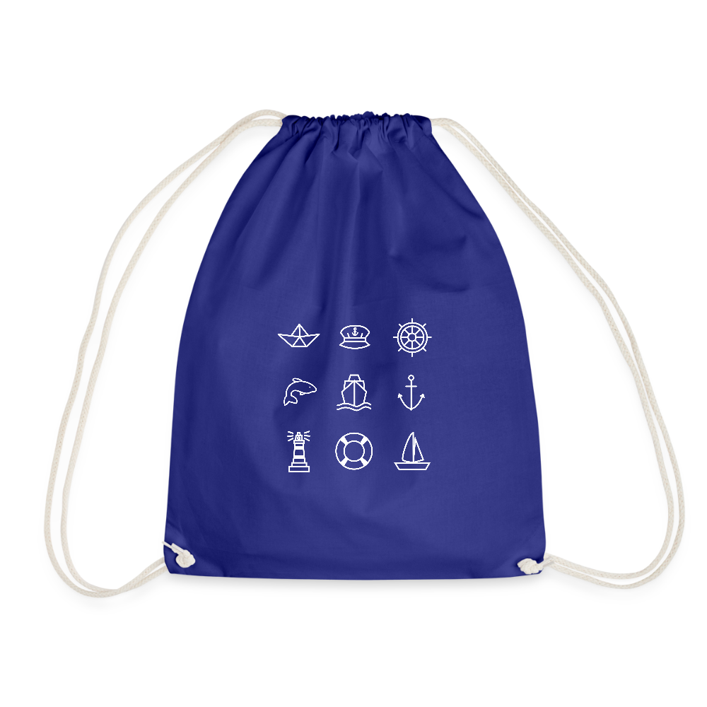 Turnbeutel - Nautik Doodles (weiss) - Königsblau