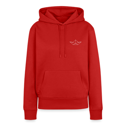 Damen Premium Hoodie - Origami Boot (weiss) - Rot