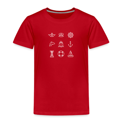 Kinder Premium T-Shirt - Nautik Doodles (weiss) - Rot