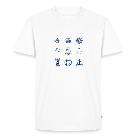 Herren Premium Bio T-Shirt - Nautik Doodles - Weiß