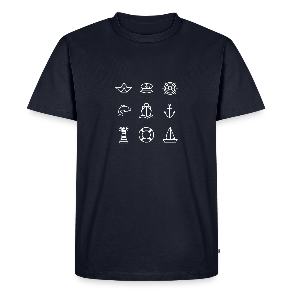 Herren Premium Bio T-Shirt - Nautik Doodles (weiss) - Navy