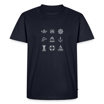 Herren Premium Bio T-Shirt - Nautik Doodles (weiss) - Navy