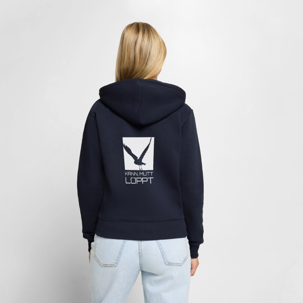 Damen Premium Kapuzenjacke - kann, mutt, löppt - Navy