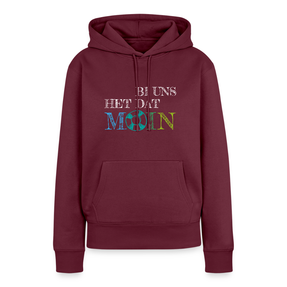 Damen Premium Hoodie - Bi uns het dat Moin (weiss) - Burgunderrot