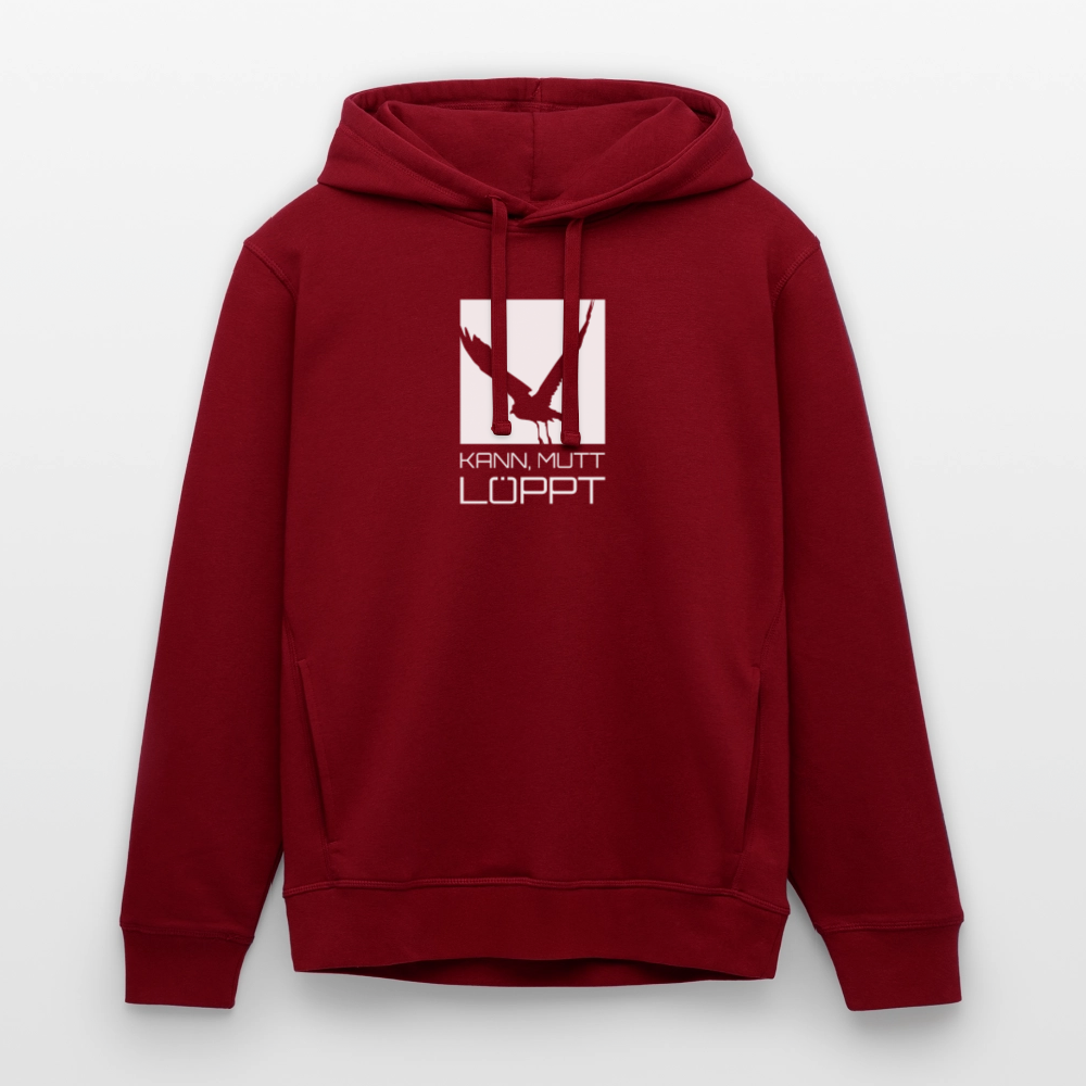 Unisex Bio-Hoodie - kann, mutt, löppt (weiss) - Burgunderrot
