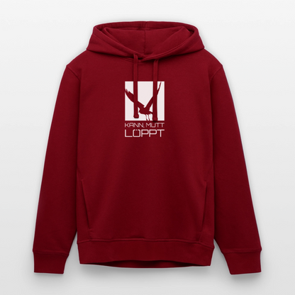 Unisex Bio-Hoodie - kann, mutt, löppt (weiss) - Burgunderrot