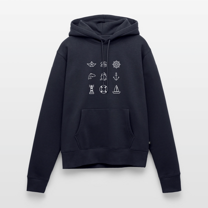 Damen Premium Hoodie - Nautik Doodles (weiss) - Navy