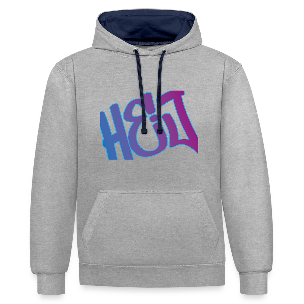 Unisex Kontrast-Hoodie - Hej - Grau meliert/Navy