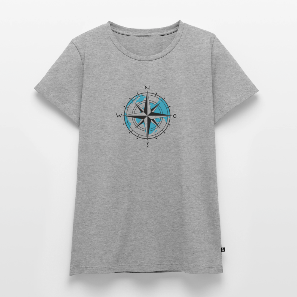 Damen Premium Bio T-Shirt - Kompass - Grau meliert